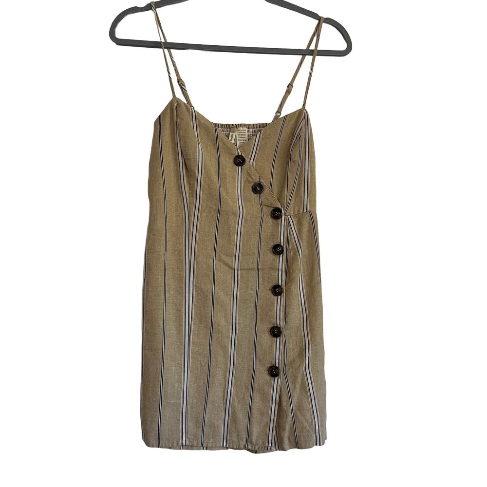 Japna Striped Romper Small Tan White Excellent Smocked Back‎ Cotton Jumpsuit